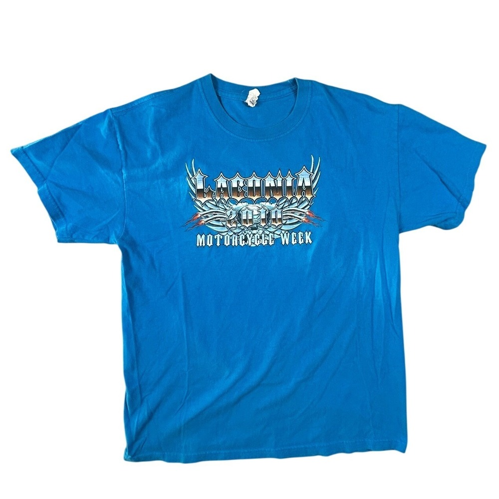 Laconia Motorcycle Week 2010 T Shirt Mens Medium Blue 87th Annual Biker Graphic